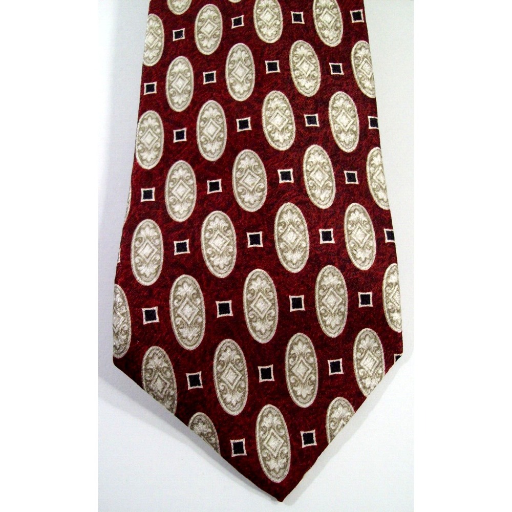 Men's Pierre Cardin All Silk Neck Tie, Red, Oval Square Pattern